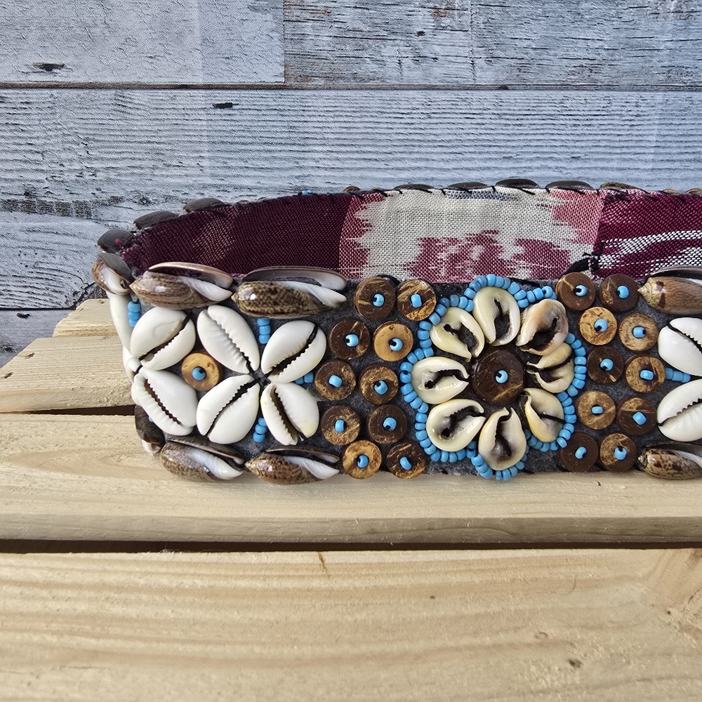 Beaded Cowrie Bohemian Beach Shell Tie Up Belt 33.5" - Picture 6 of 9